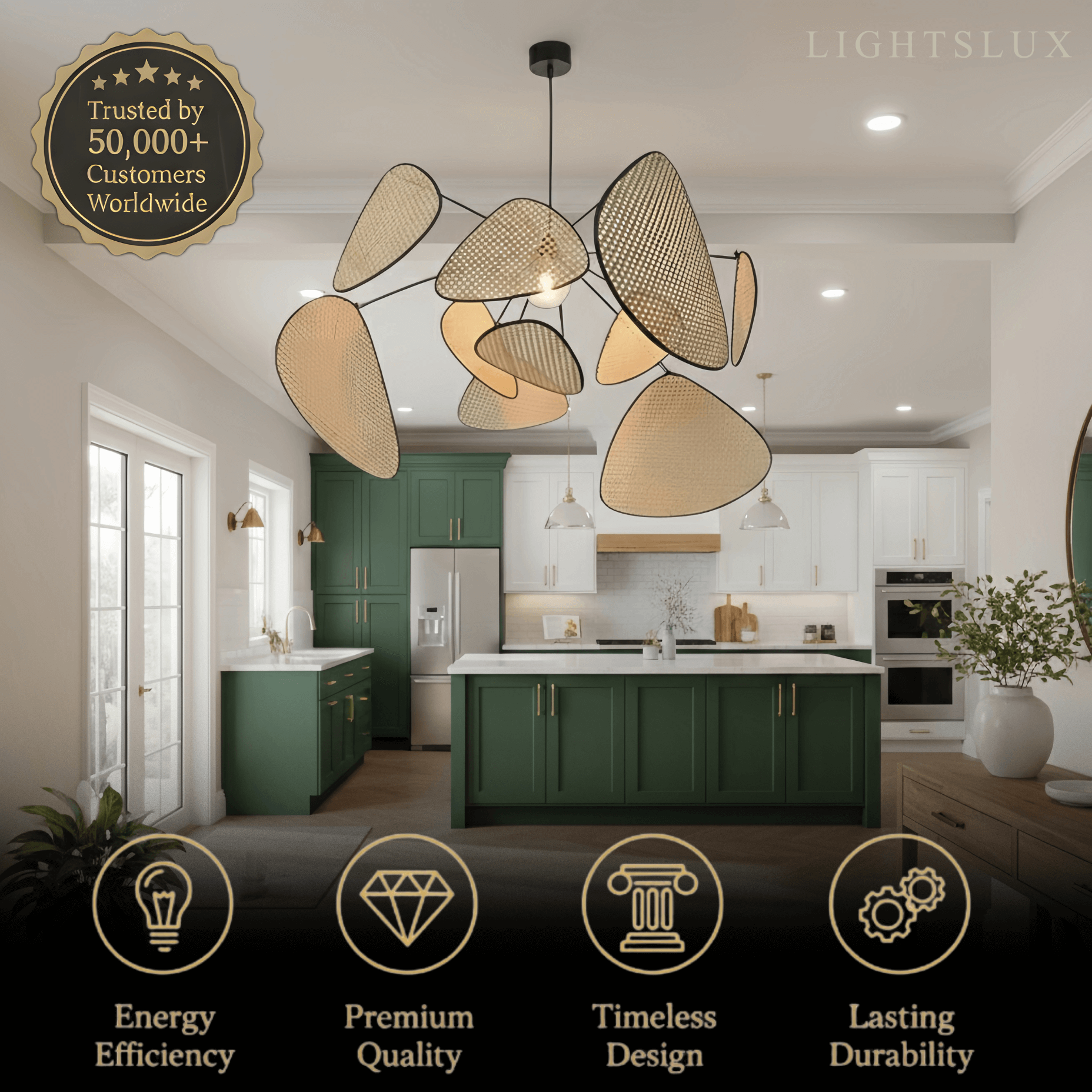 Zenno Art Deco Designer Rattan Chandelier 