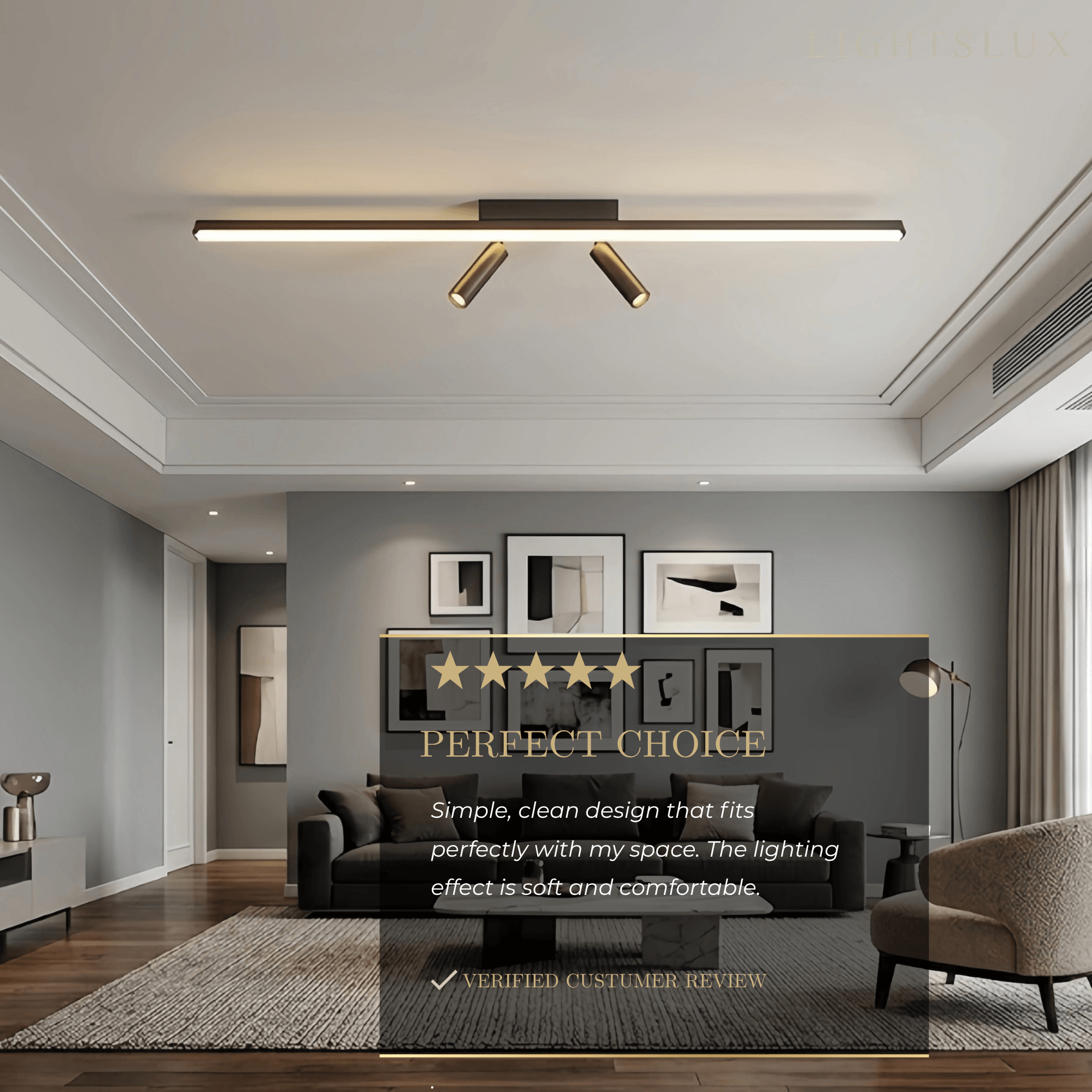 Arcato Minimalistische lineare Deckenleuchte – Schwarze Metallleuchte für Wohn-/Schlafzimmer