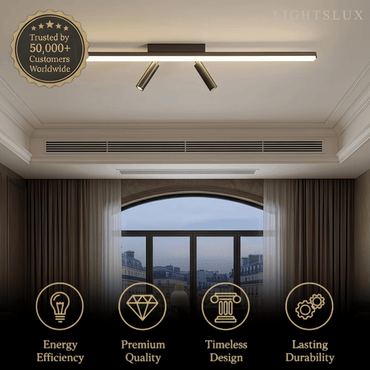 Arcato Minimalistische lineare Deckenleuchte – Schwarze Metallleuchte für Wohn-/Schlafzimmer