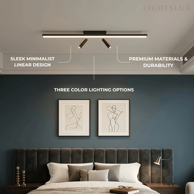 Arcato Minimalistische lineare Deckenleuchte – Schwarze Metallleuchte für Wohn-/Schlafzimmer