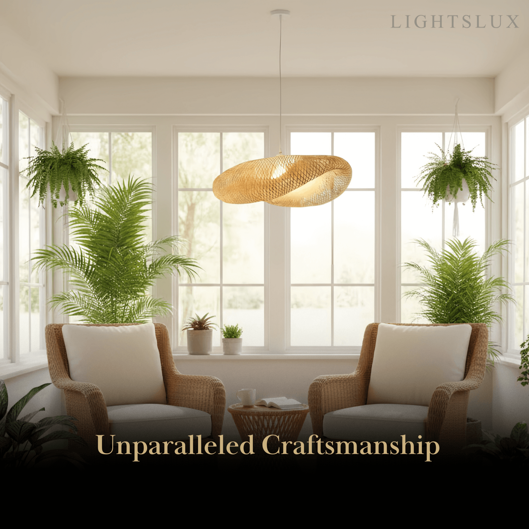 Bamburo Natural Bamboo Pendant Light – Irregular Wood Design for Dining Room
