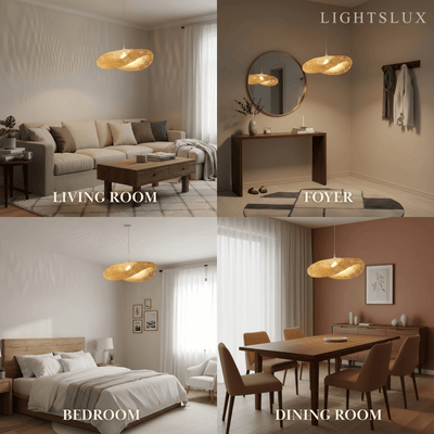 Bamburo Natural Bamboo Pendant Light – Irregular Wood Design for Dining Room