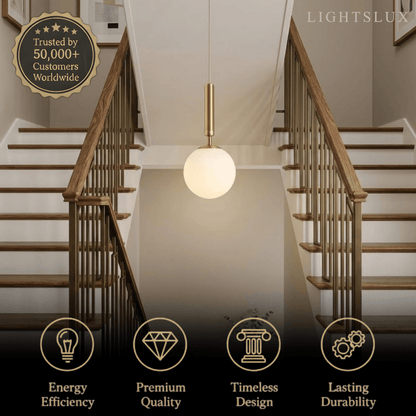 Modern Gold Pendant Light – Globular Glass/Metal Fixture