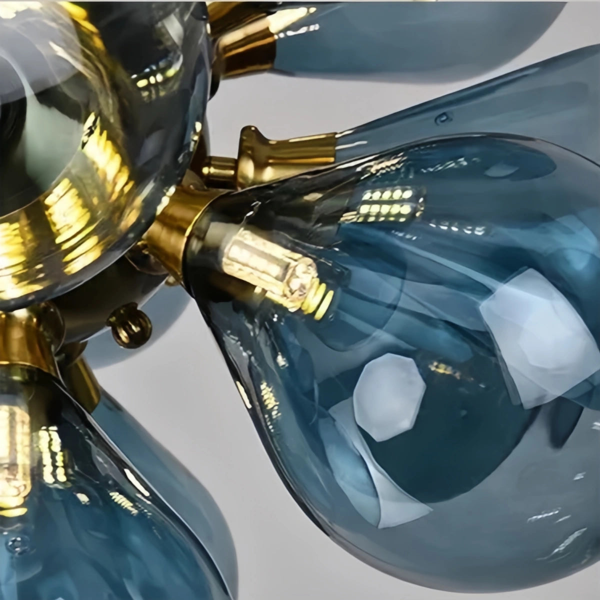 Art Deco Bubble Chandelier – Blue/Purple/White Glass for Living Room