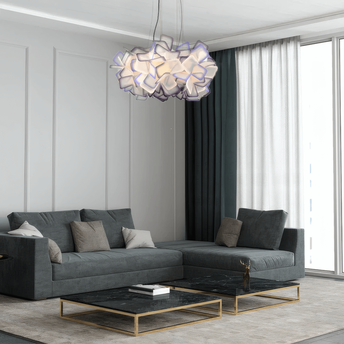 Art Deco Purple Flower Pendant Light  Living Room