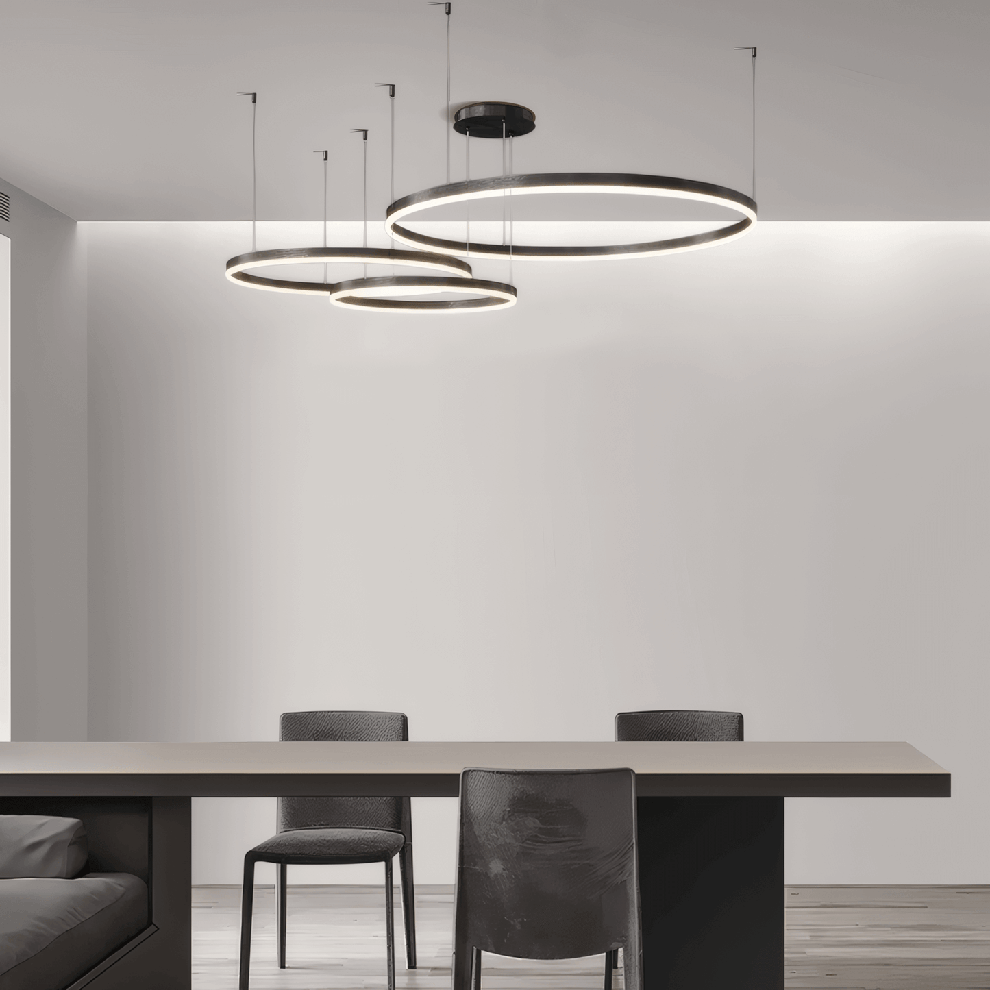 Modern 3-Ring Black Pendant Light Dining Room