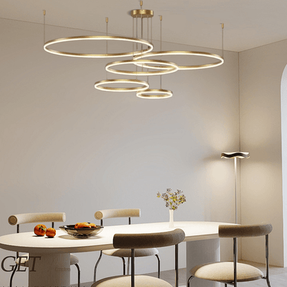Modern 5-Ring Gold Pendant Light Dining Room