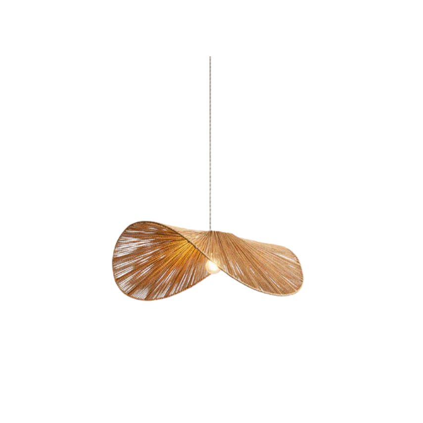 Bauernhaus Braun/Beige Pendelleuchte Metall Rattan Haube Esszimmer