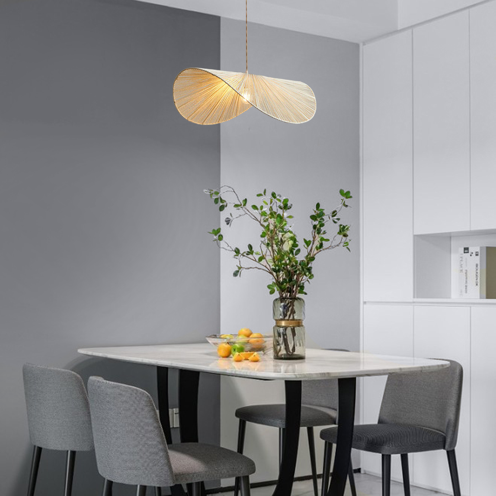 Bauernhaus Braun/Beige Pendelleuchte Metall Rattan Haube Esszimmer