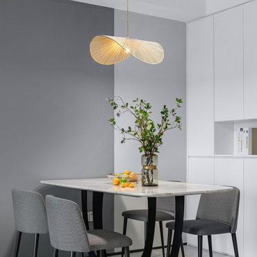 Bauernhaus Braun/Beige Pendelleuchte Metall Rattan Haube Esszimmer