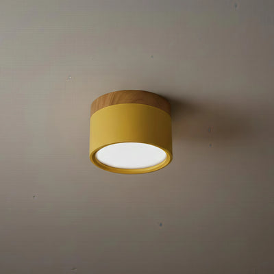 Morandia Nordic LED-Deckenleuchte Zylinder – Metall/Holz für Flur