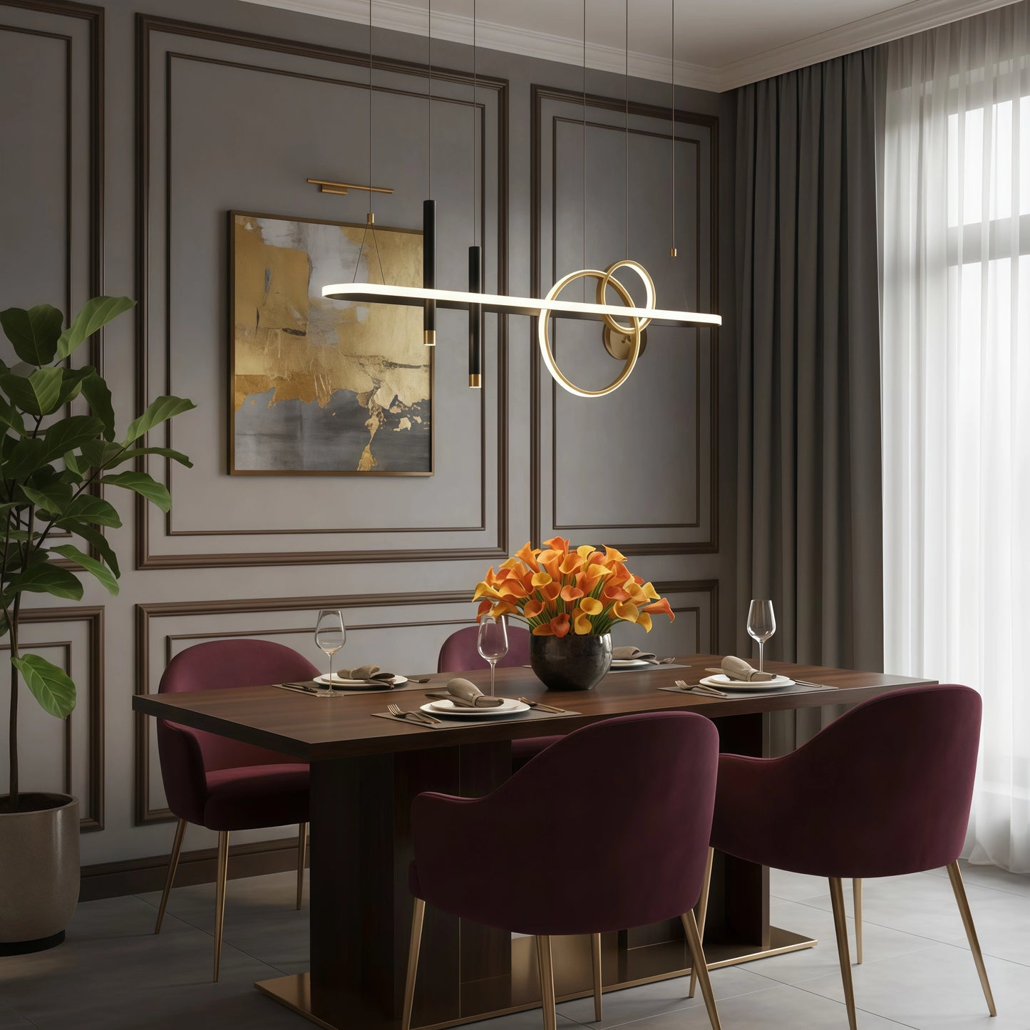 Arcato Modern Geometric Pendant Light — Black/Gold Metal & Acrylic Dining Room