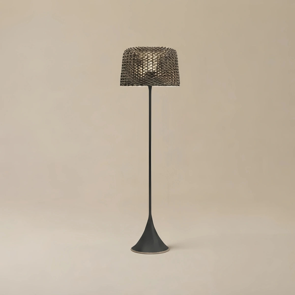 Bamburo Vintage Rattan Solar Outdoor Floor Lamp – Black Metal Hooded Terrace