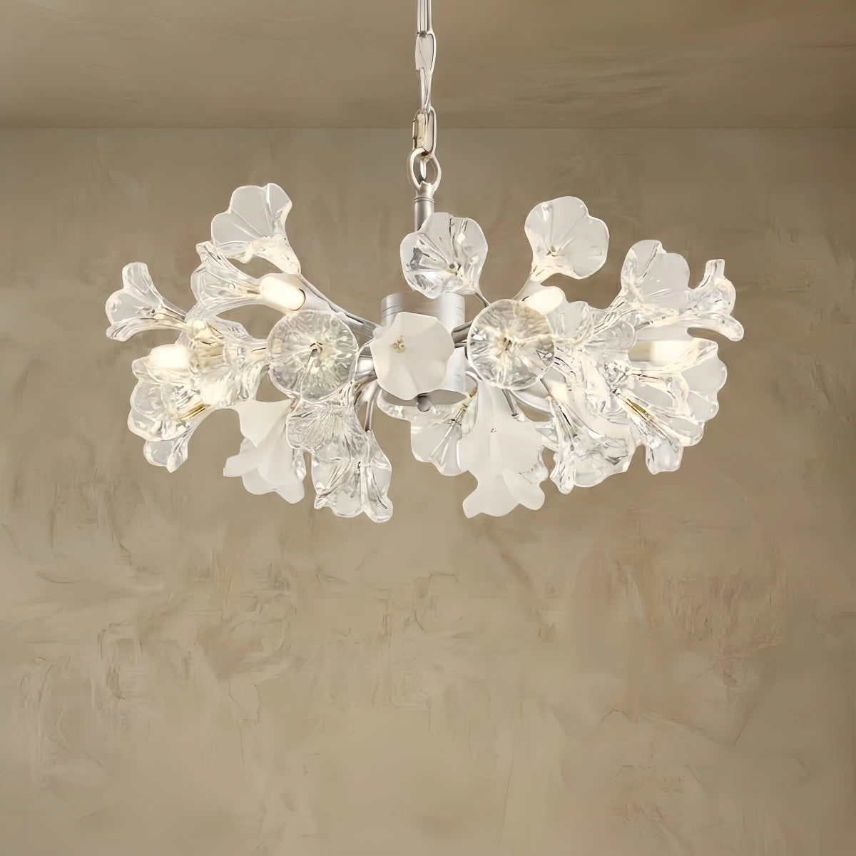 Velora Moderner Ast-Kronleuchter – Silber Kupfer Glas Blume für Wohnzimmer / Schlafzimmer