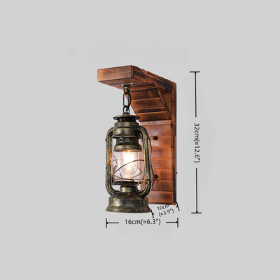 Irondale Vintage Wandleuchte Holz/Metall – Bernsteinfarbene Laterne für Schlafzimmer