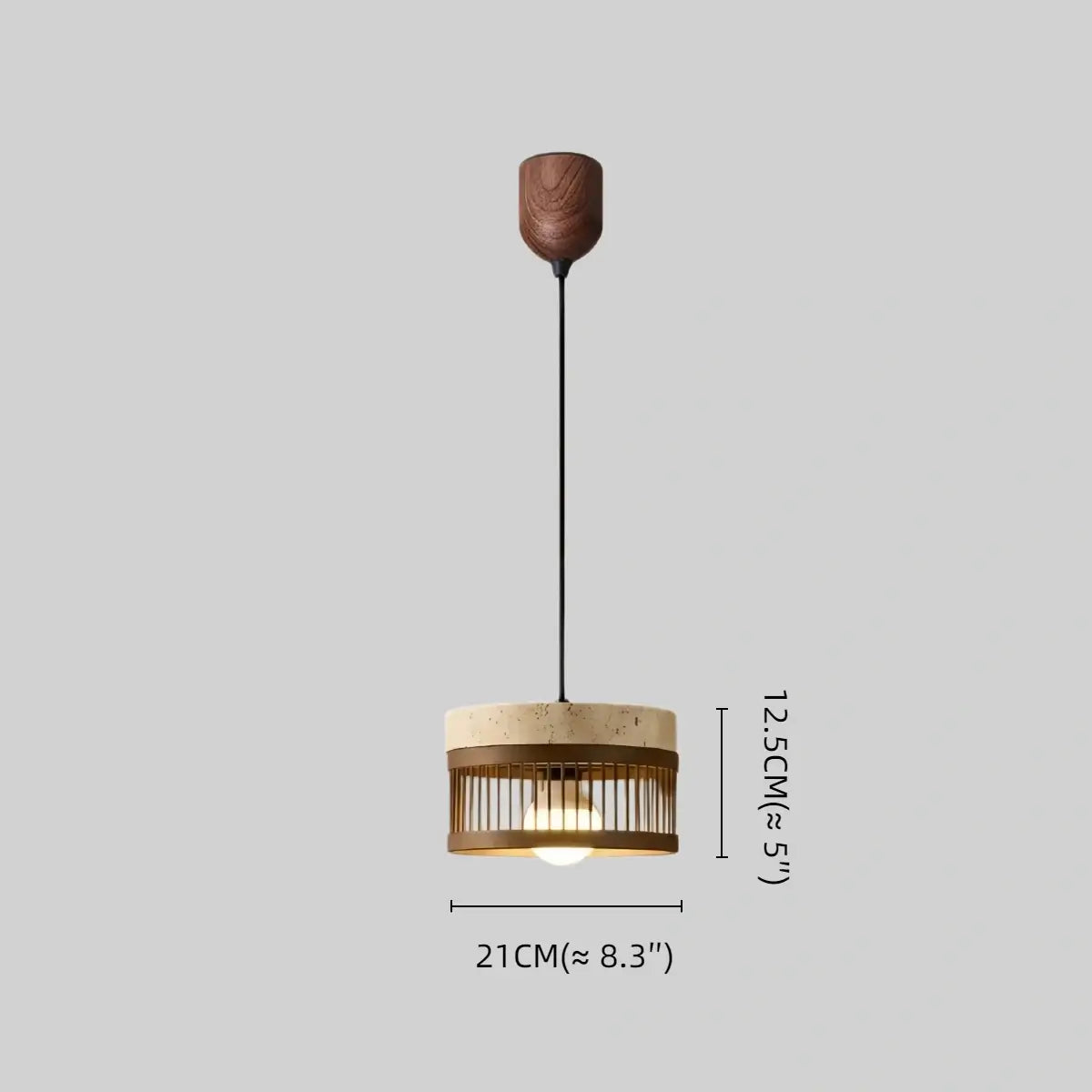 Strata Wabi-sabi Pendant Light --Travertine & Solid Wood Brown for Dining Room