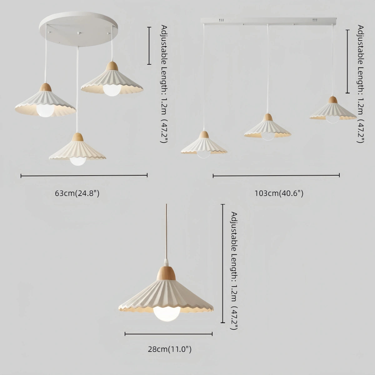 Moderne Pendelleuchte Crema aus Holz und Glas – Brauner konischer Schirm für das Esszimmer