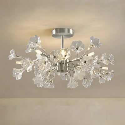 Velora Moderner Ast-Kronleuchter – Silber Kupfer Glas Blume für Wohnzimmer / Schlafzimmer