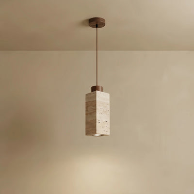 Strata Natural Column Pendant Light -Beige Travertine for Kitchen Island