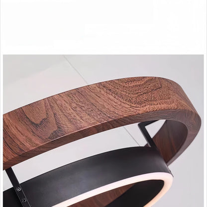 Zenno Modern Farmhouse Kronleuchter – Runde LED aus Holz und schwarzem Acryl für Esszimmer