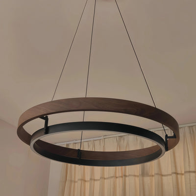Zenno Modern Farmhouse Kronleuchter – Runde LED aus Holz und schwarzem Acryl für Esszimmer