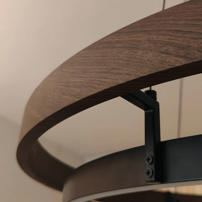 Zenno Modern Farmhouse Kronleuchter – Runde LED aus Holz und schwarzem Acryl für Esszimmer