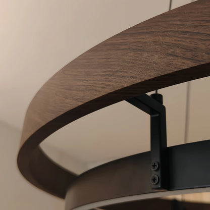 Zenno Modern Farmhouse Kronleuchter – Runde LED aus Holz und schwarzem Acryl für Esszimmer