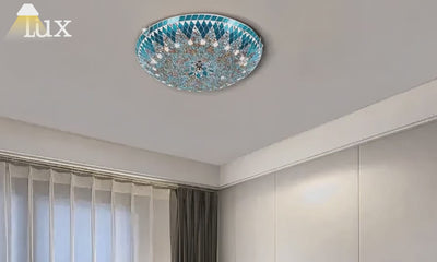 Mahara Deckenleuchte im Mid-Century-Stil – Weiß/Gelb/Blau, Metall &amp; Glas für Schlafzimmer