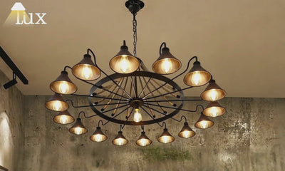 Industrial Ring Chandelier - Black Metal