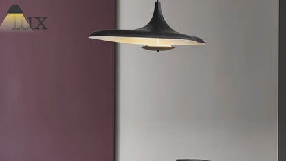 Moderne Pendelleuchte mit Schirm – Weiß/Schwarz, Kunstharz/Metall, Wohn-/Esszimmer