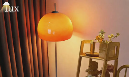 Crema Moderne runde Stehlampe - Metall/Glas in Orange für das Wohnzimmer