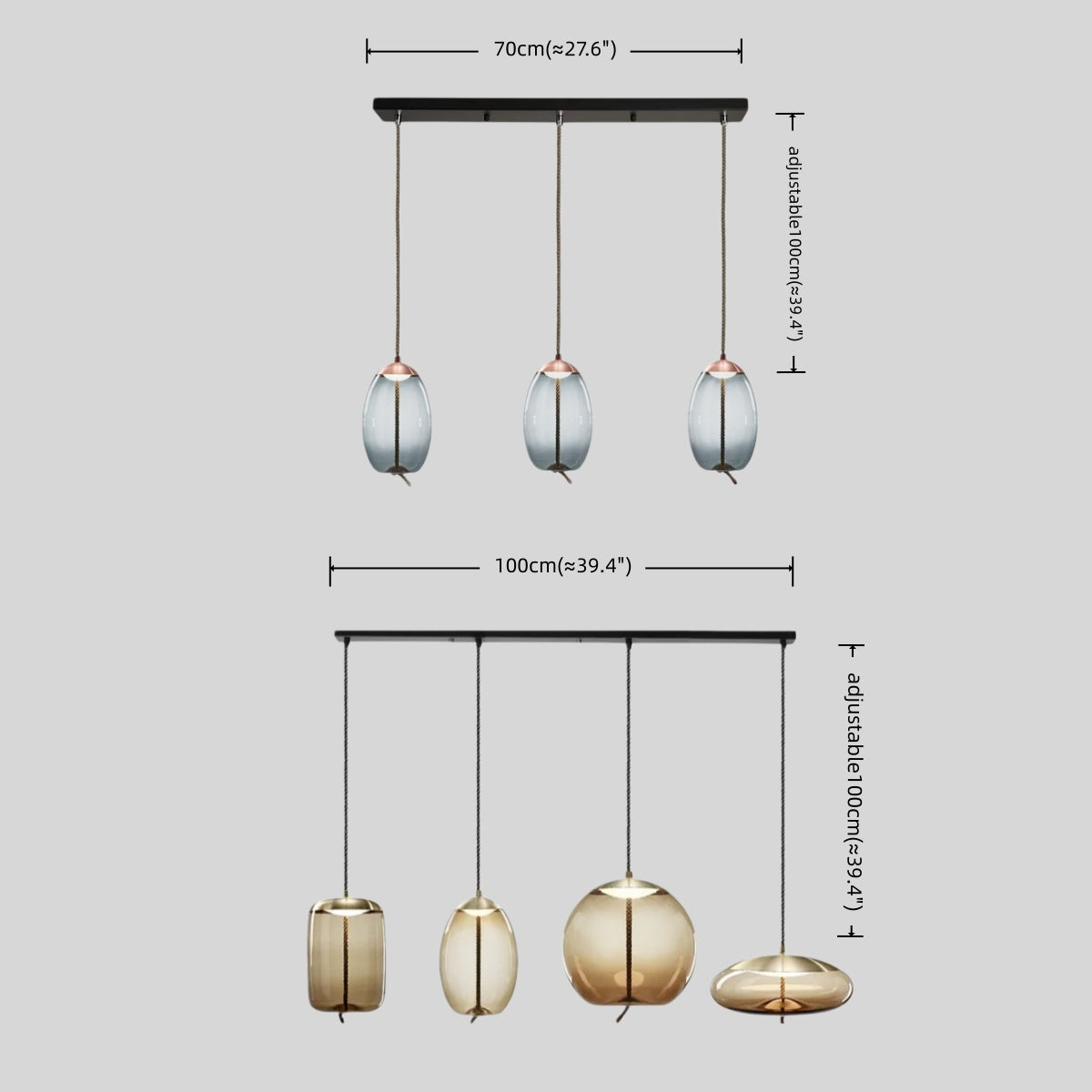 Vetro Moderne Pendelleuchte in Blau/Bernstein - Dekorative geometrische Glasleuchte für das Wohnzimmer