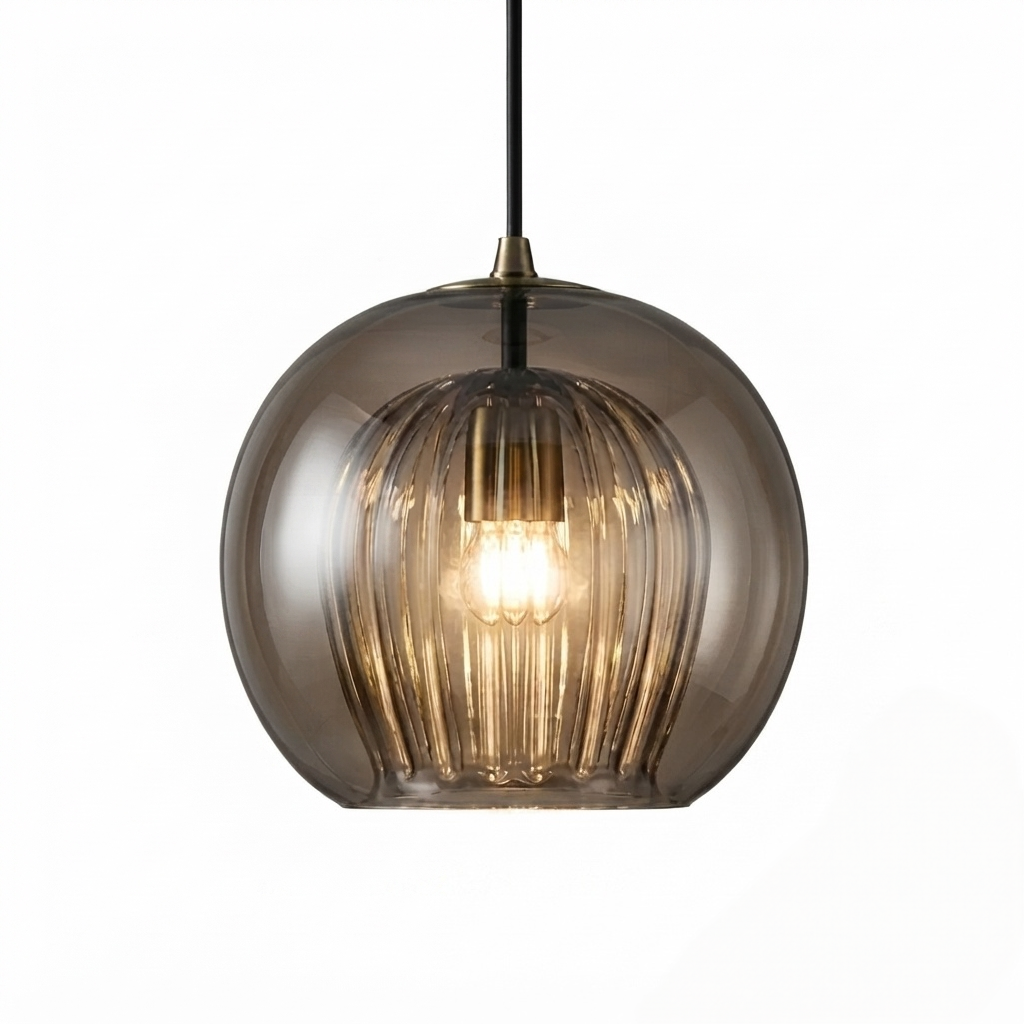 Vetro Nordic Globe Pendelleuchte – Klares oder bernsteinfarbenes Glas fürs Schlafzimmer